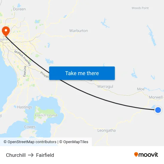 Churchill to Fairfield map
