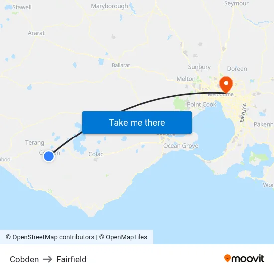 Cobden to Fairfield map
