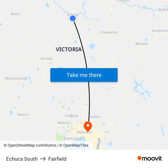 Echuca South to Fairfield map