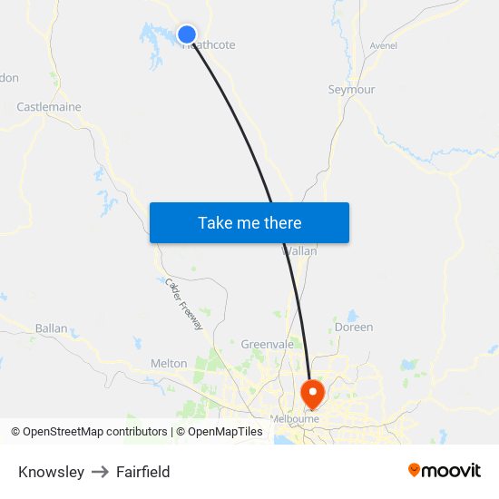 Knowsley to Fairfield map