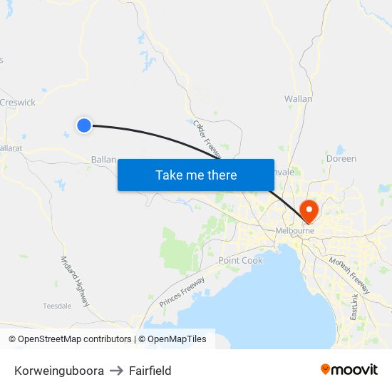 Korweinguboora to Fairfield map