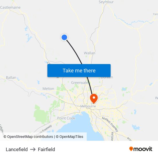 Lancefield to Fairfield map