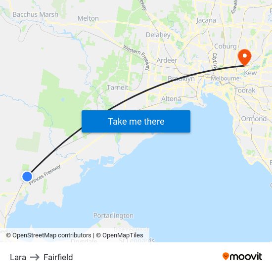 Lara to Fairfield map