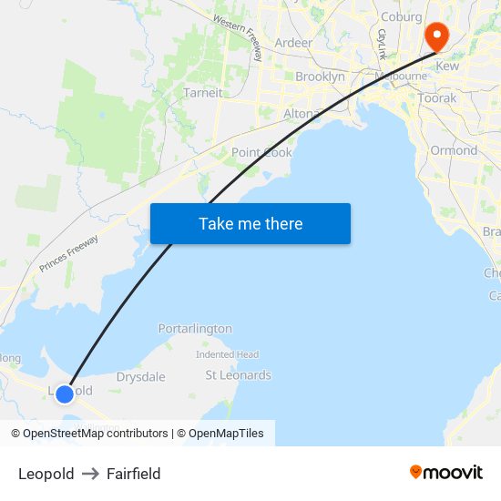 Leopold to Fairfield map