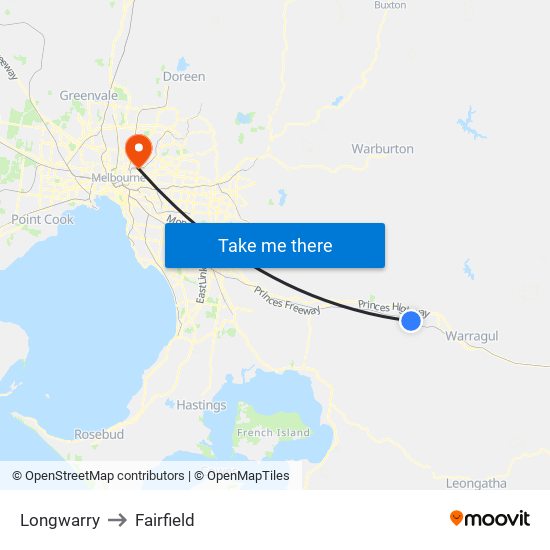 Longwarry to Fairfield map