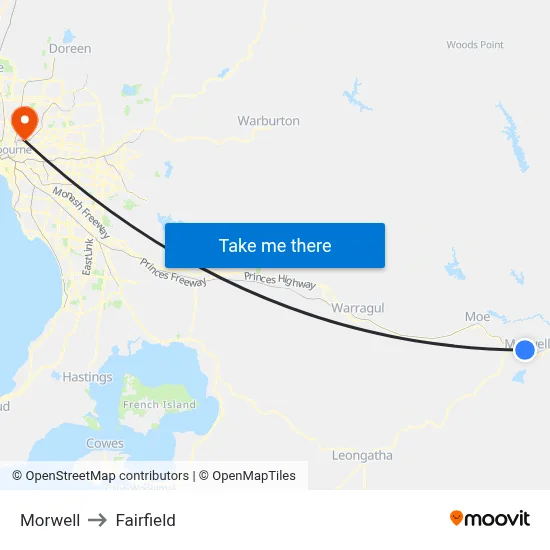 Morwell to Fairfield map