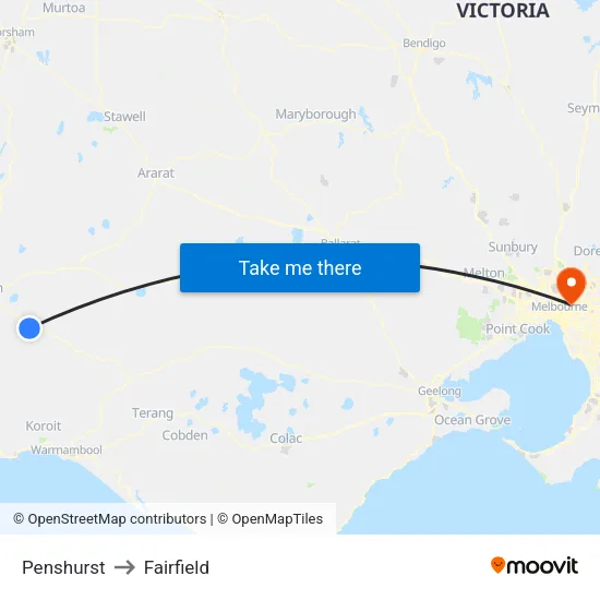 Penshurst to Fairfield map