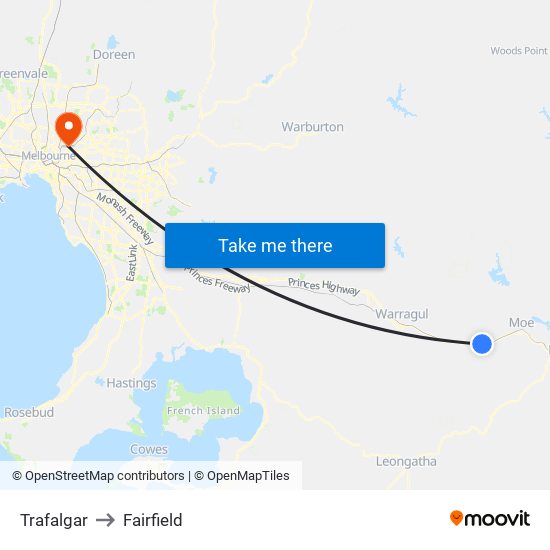 Trafalgar to Fairfield map