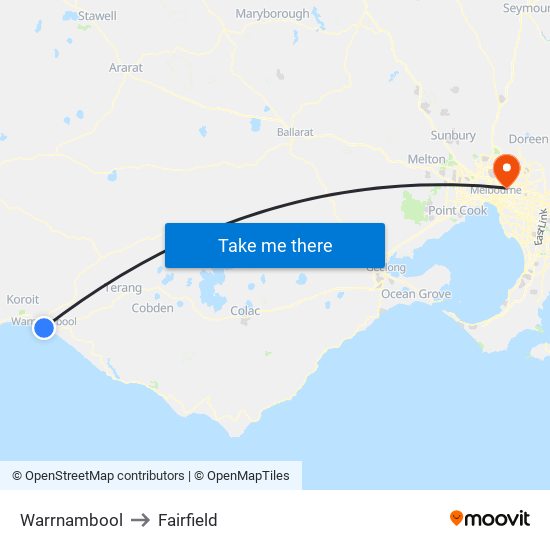 Warrnambool to Fairfield map