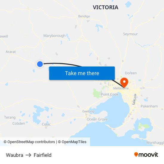 Waubra to Fairfield map