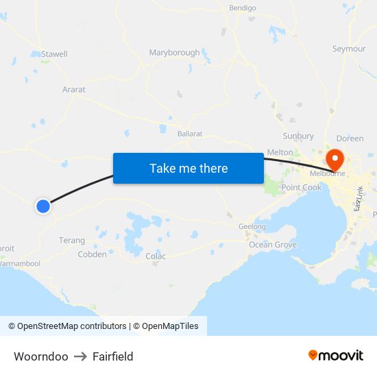 Woorndoo to Fairfield map