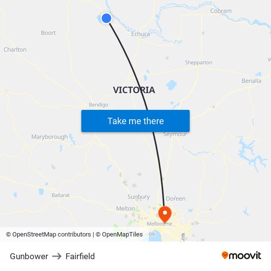 Gunbower to Fairfield map