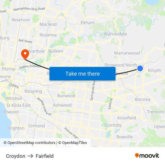 Croydon to Fairfield map