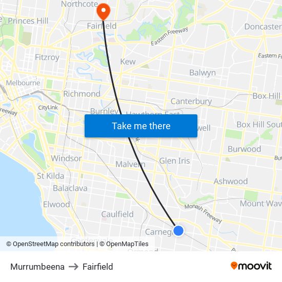 Murrumbeena to Fairfield map