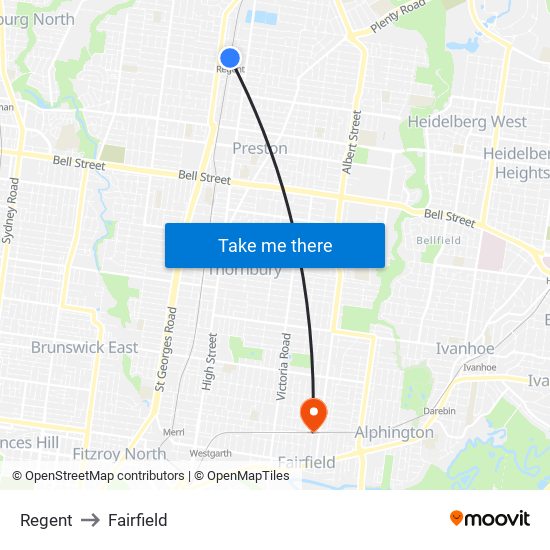 Regent to Fairfield map