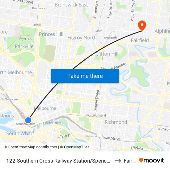 122-Southern Cross Railway Station/Spencer St (Melbourne City) to Fairfield map