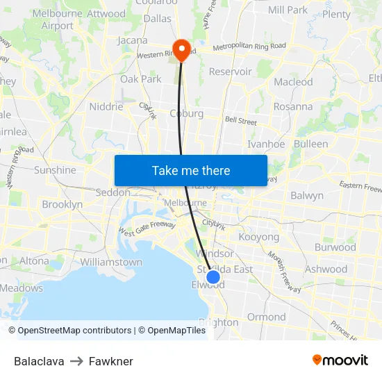 Balaclava to Fawkner map