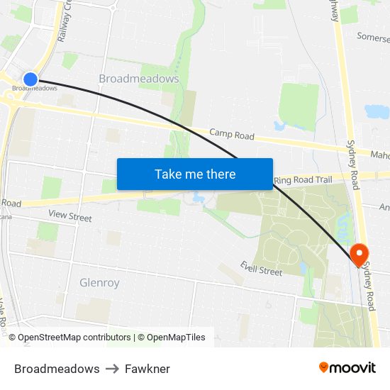Broadmeadows to Fawkner map