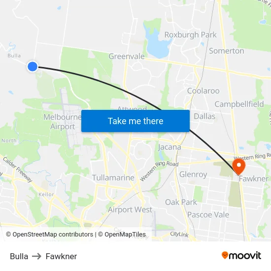 Bulla to Fawkner map