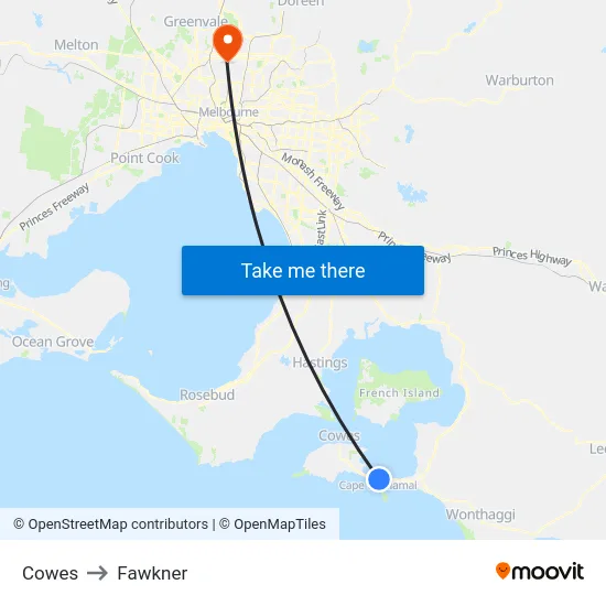 Cowes to Fawkner map