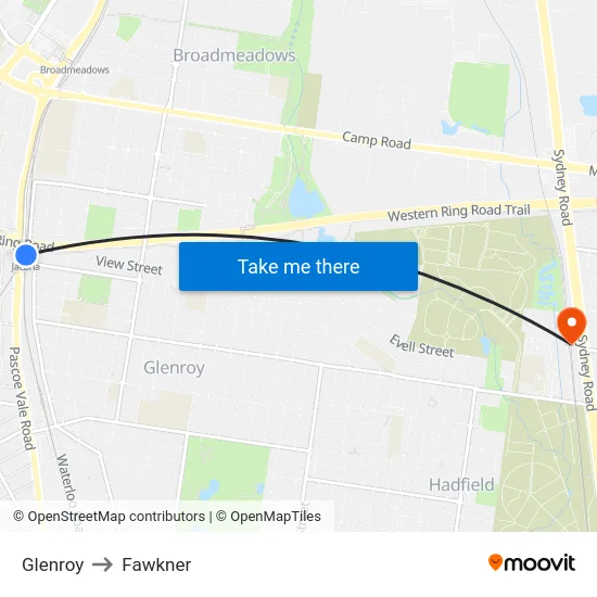 Glenroy to Fawkner map
