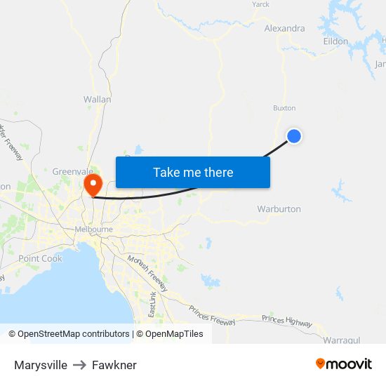 Marysville to Fawkner map