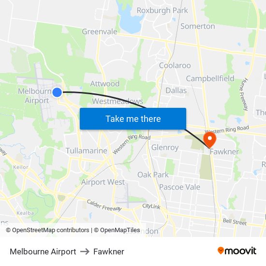 Melbourne Airport to Fawkner map
