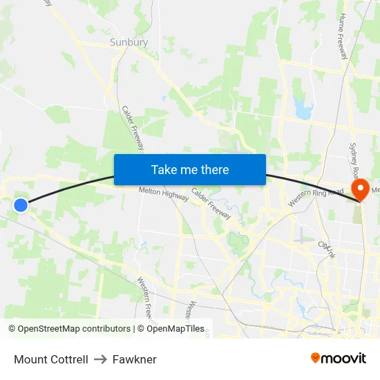 Mount Cottrell to Fawkner map