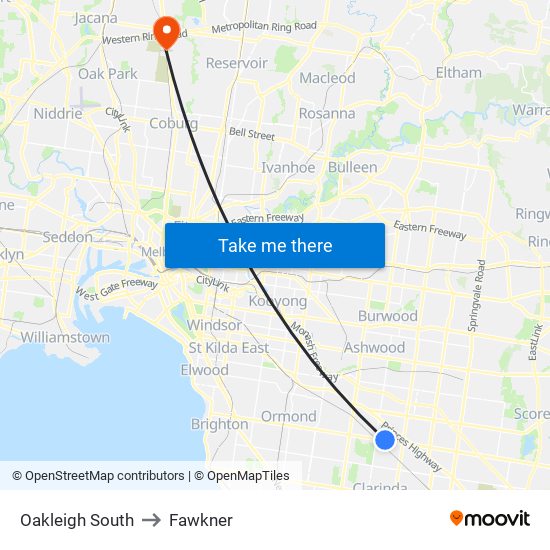 Oakleigh South to Fawkner map