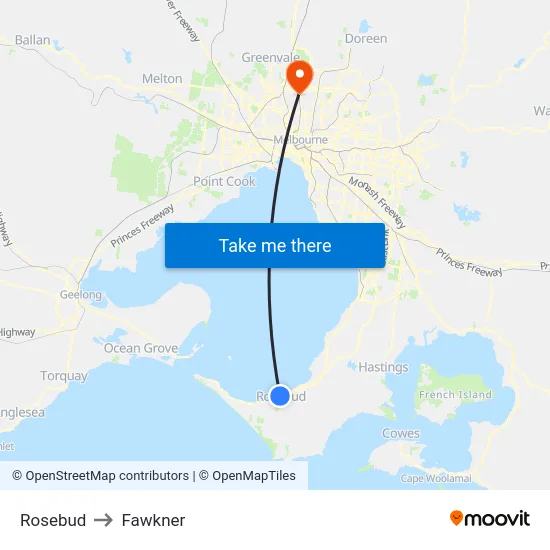 Rosebud to Fawkner map