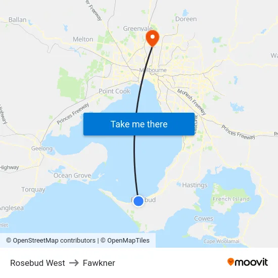 Rosebud West to Fawkner map