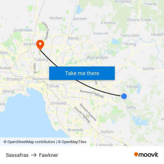 Sassafras to Fawkner map