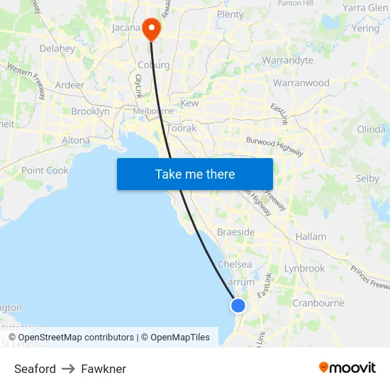 Seaford to Fawkner map