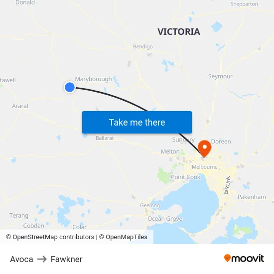 Avoca to Fawkner map