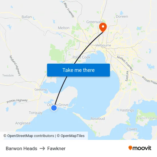 Barwon Heads to Fawkner map