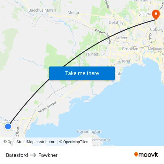 Batesford to Fawkner map