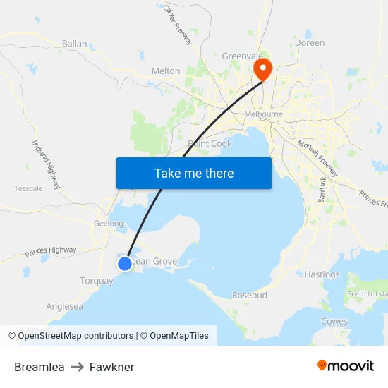 Breamlea to Fawkner map