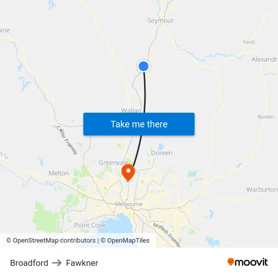 Broadford to Fawkner map