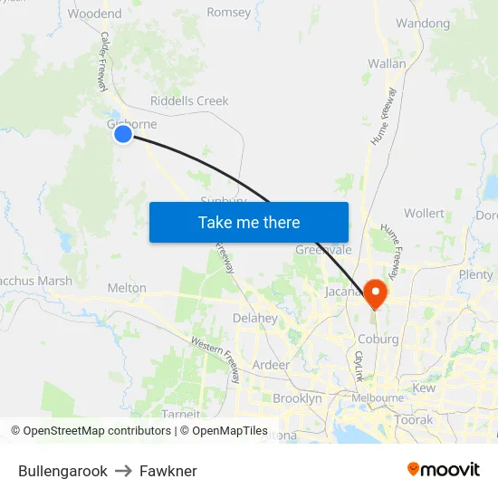 Bullengarook to Fawkner map