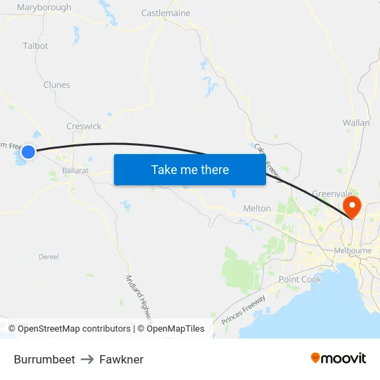 Burrumbeet to Fawkner map