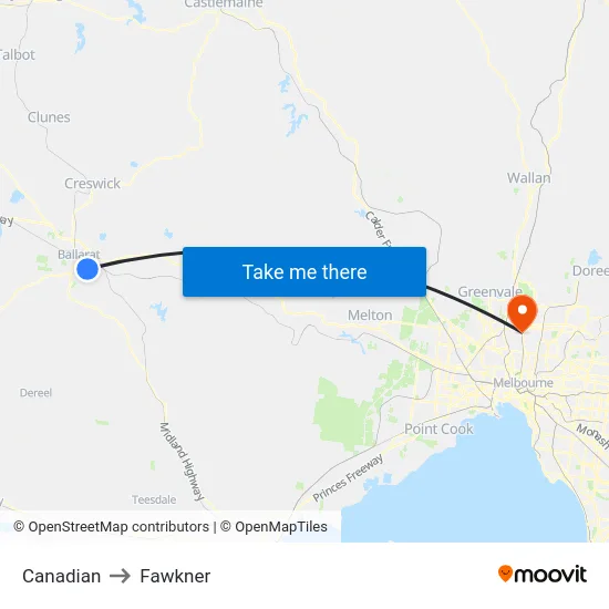 Canadian to Fawkner map