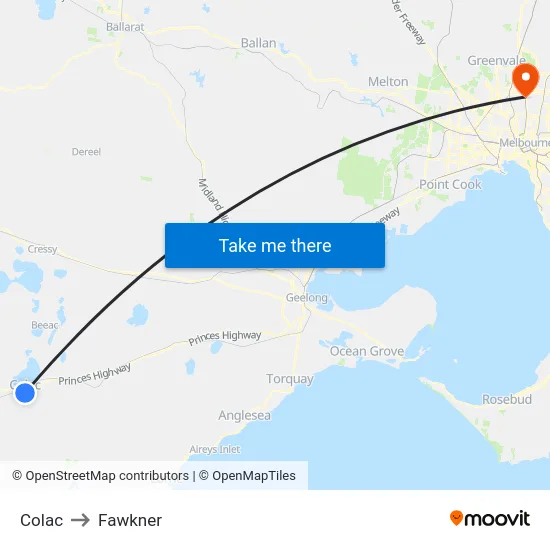 Colac to Fawkner map