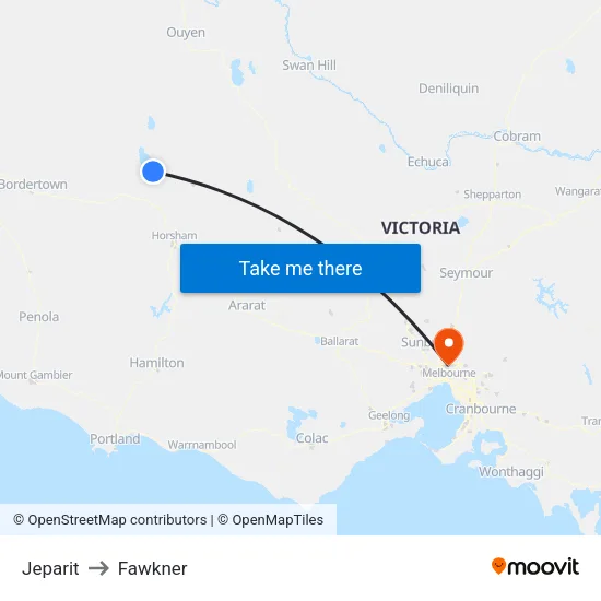 Jeparit to Fawkner map
