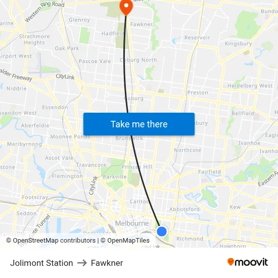 Jolimont Station to Fawkner map