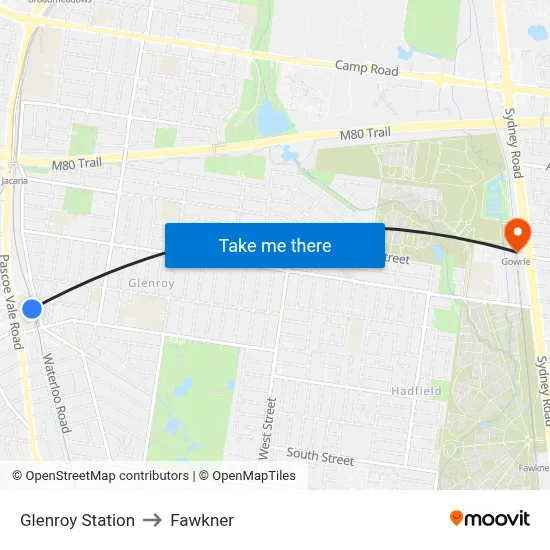 Glenroy Station to Fawkner map