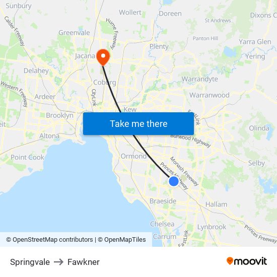 Springvale to Fawkner map