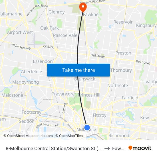 8-Melbourne Central Station/Swanston St (Melbourne City) to Fawkner map