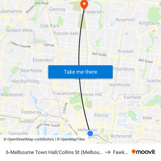 6-Melbourne Town Hall/Collins St (Melbourne City) to Fawkner map