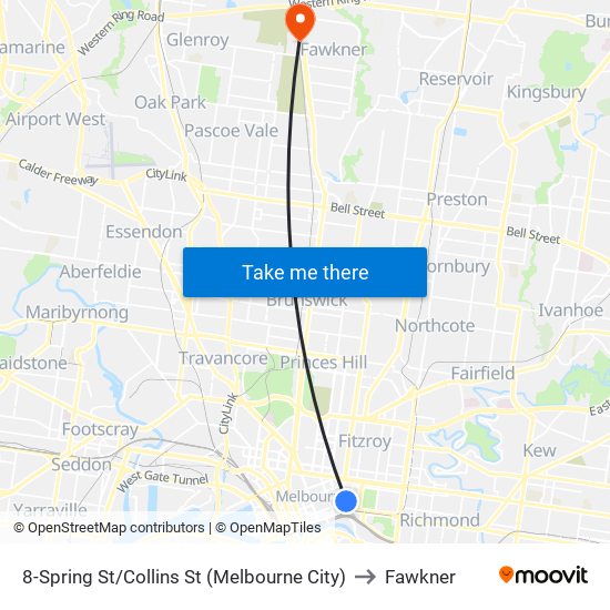 8-Spring St/Collins St (Melbourne City) to Fawkner map