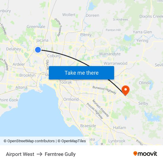 Airport West to Ferntree Gully map